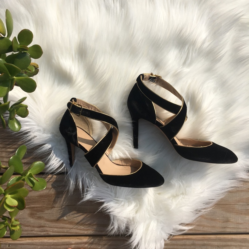 J. Crew Sloane black velvet crisscross pumps